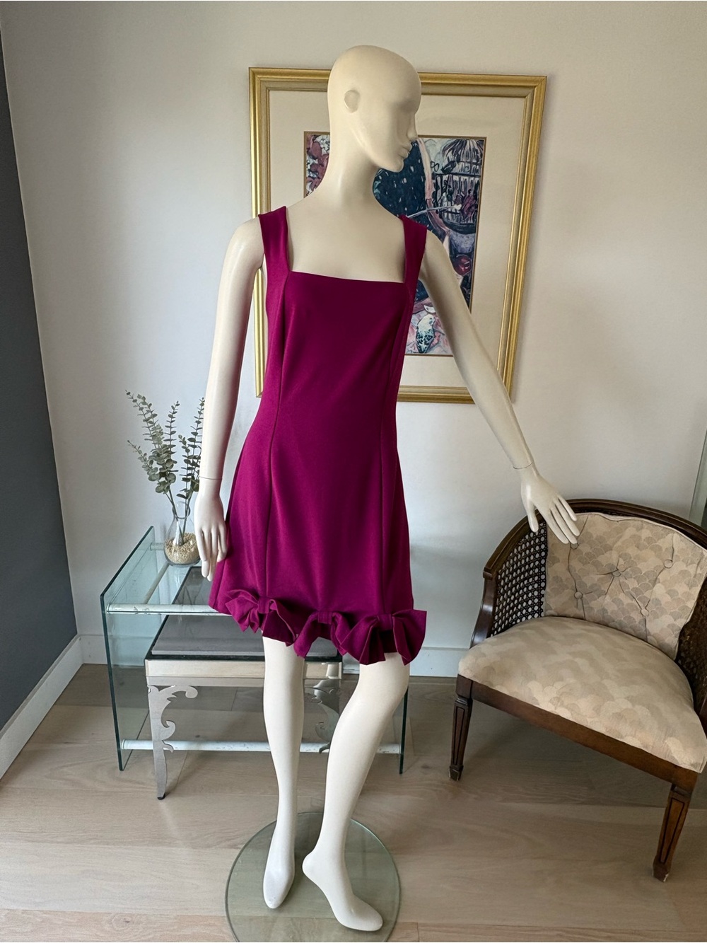 Adelyn Rae Magenta Square-Neck Ruffle Hem Mini Dress